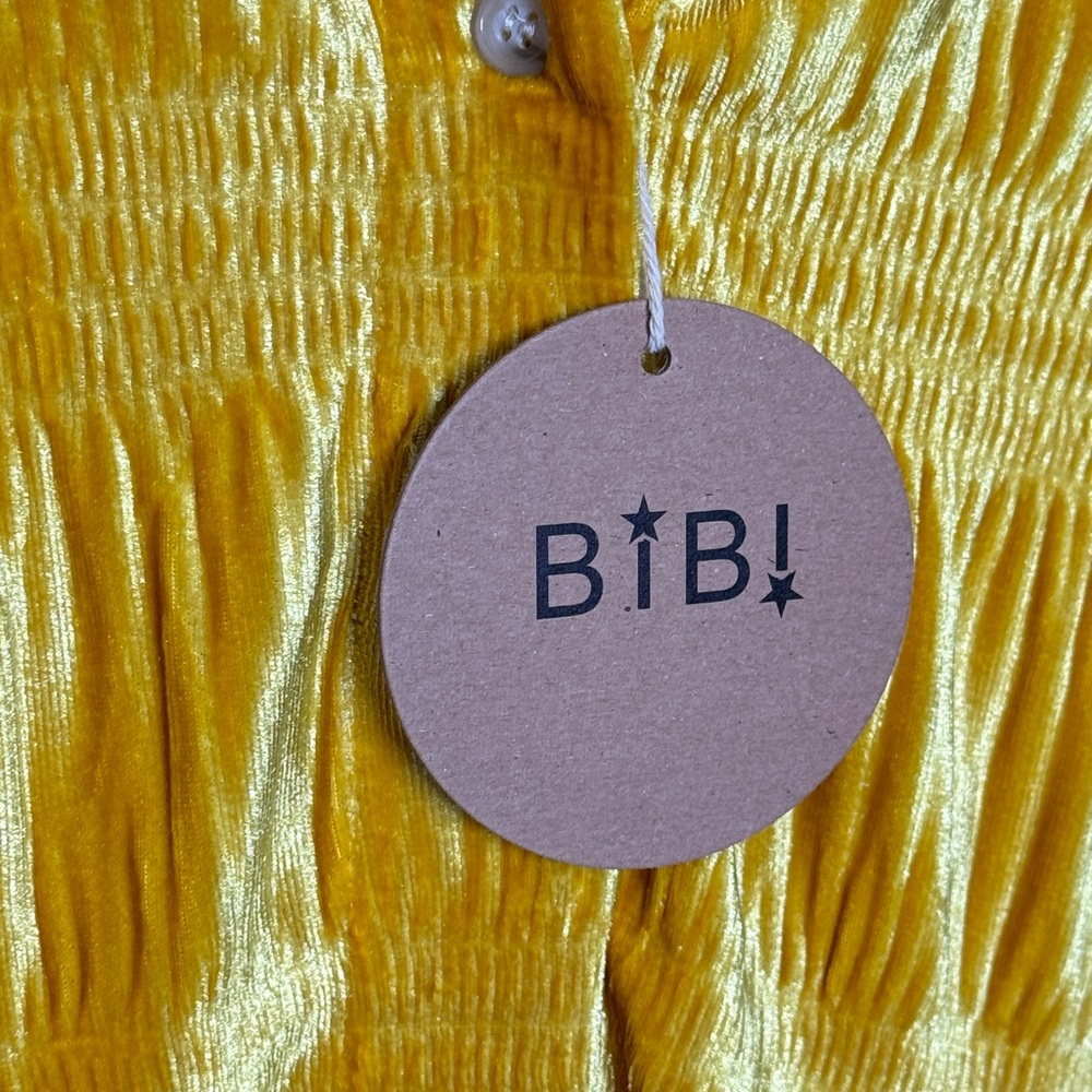 Bibi Gold Velvet Button Down Shirt Oversized Wrinkle Effect Top Mustard NWT - Picture 14 of 16